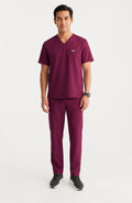 Men Util Tech 5 Pocket Burgundy Scrubs