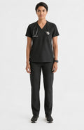 Women Util Tech 5 Pocket Black Scrubs