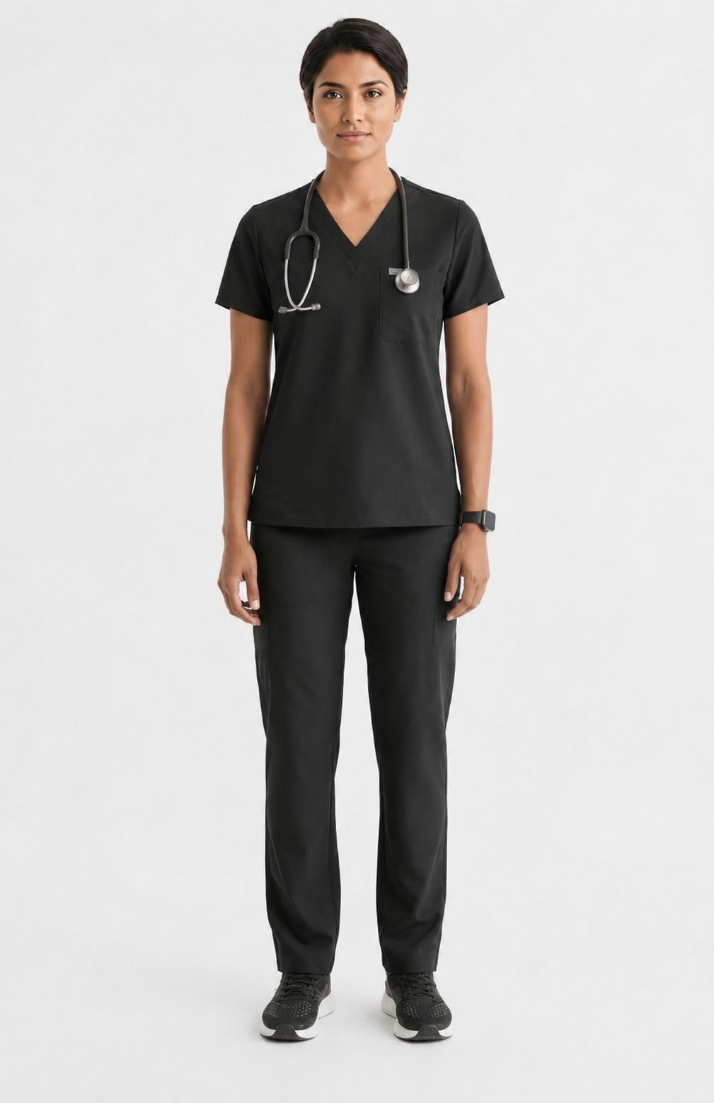 Women Util Tech 5 Pocket Black Scrubs