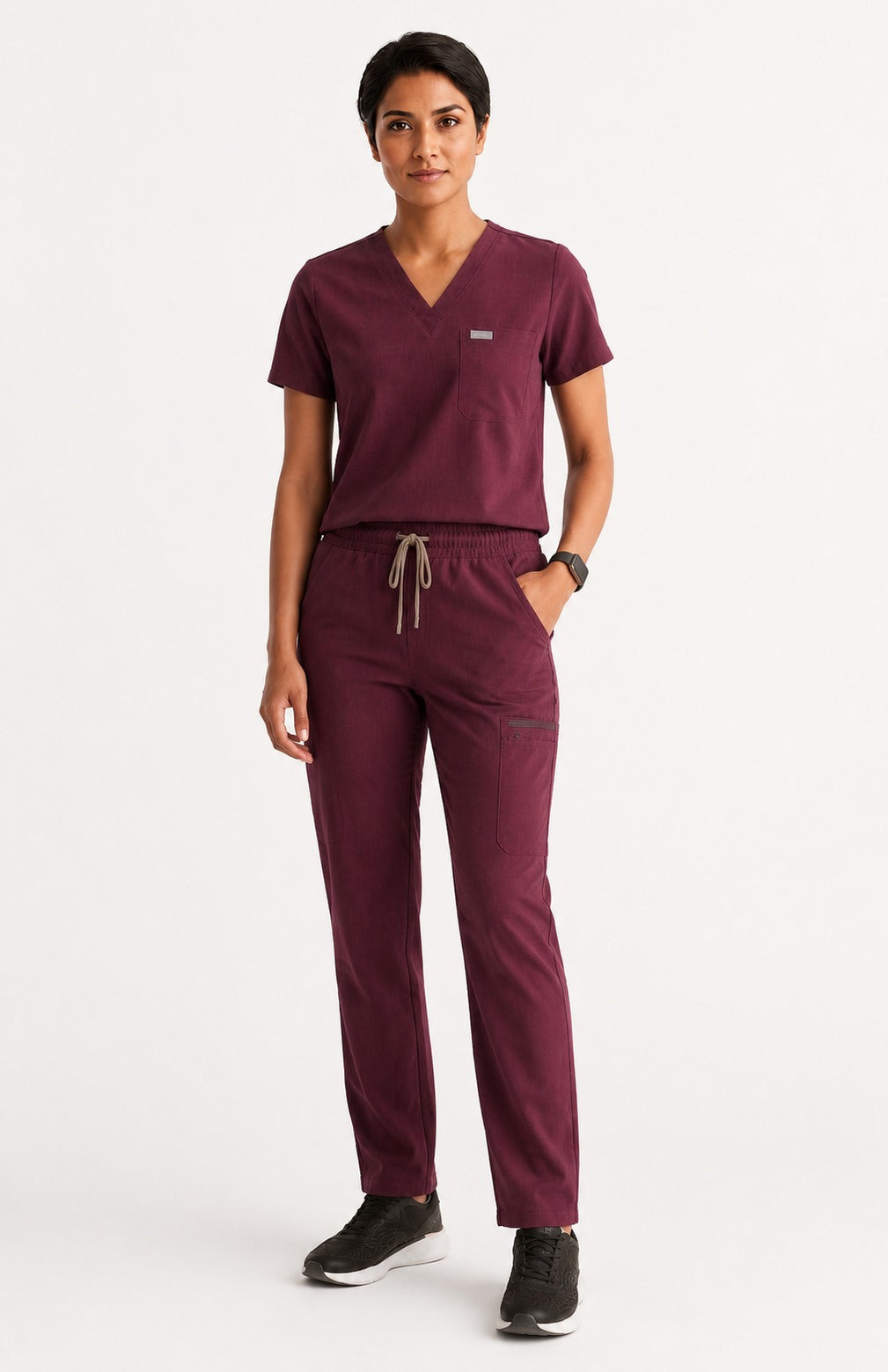 Women Util Tech 5 Pocket Burgundy Scrubs