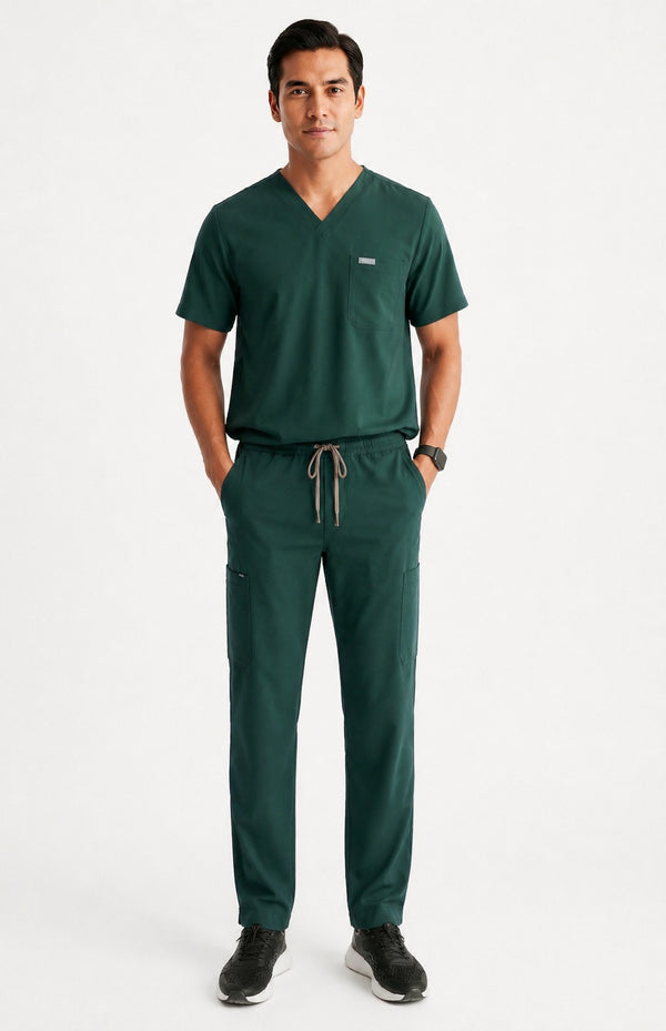 Men Util Tech 5 Pocket Dark Green Scrubs