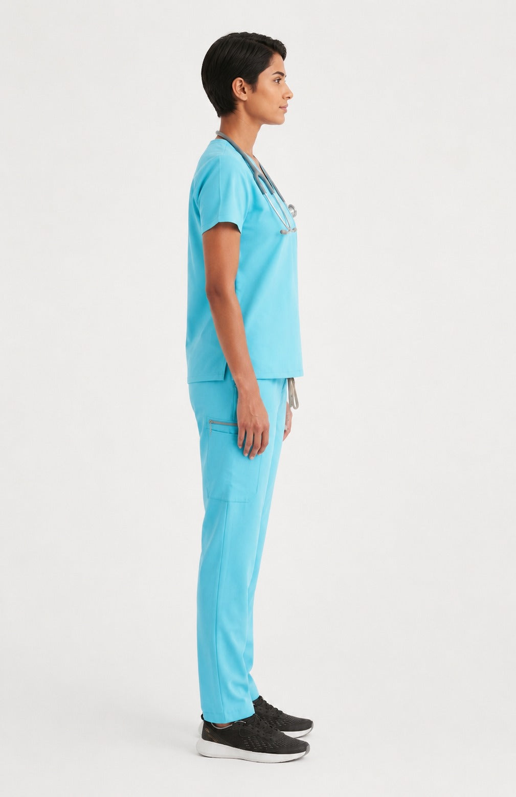 Women Util Tech 5 Pocket Aqua Blue Scrubs