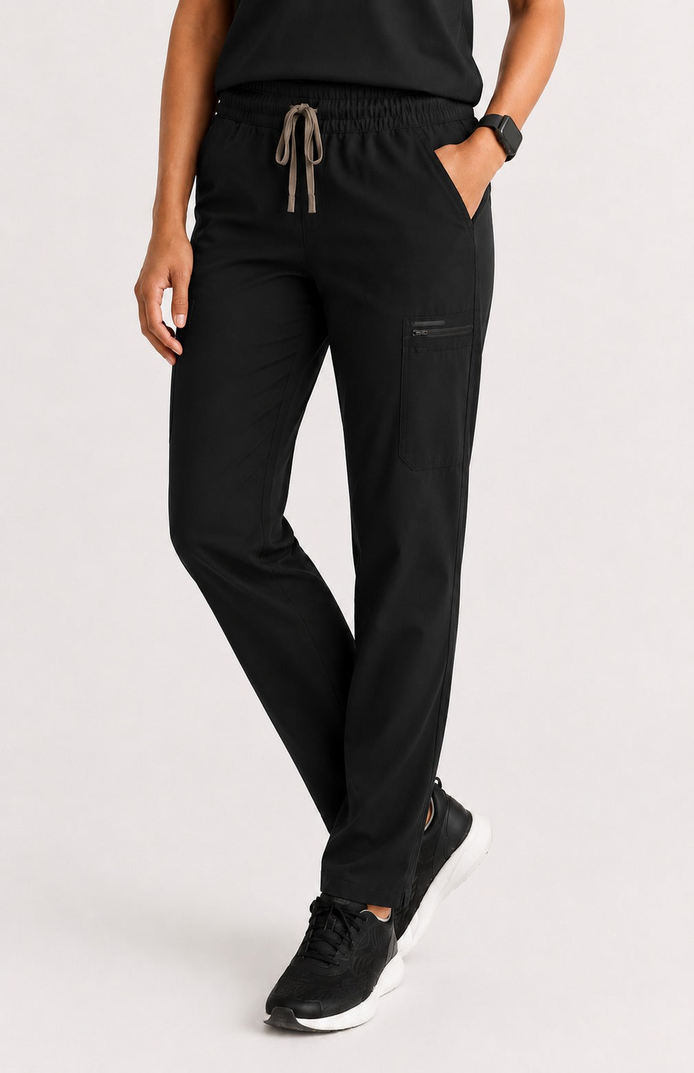 Women Util Tech 5 Pocket Black Scrubs