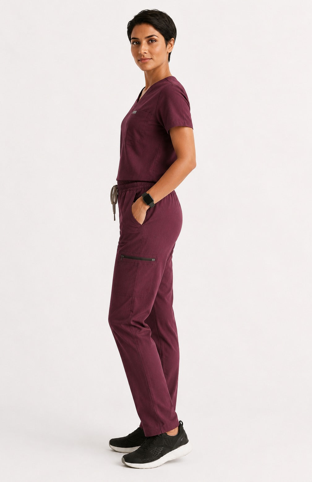 Women Util Tech 5 Pocket Burgundy Scrubs